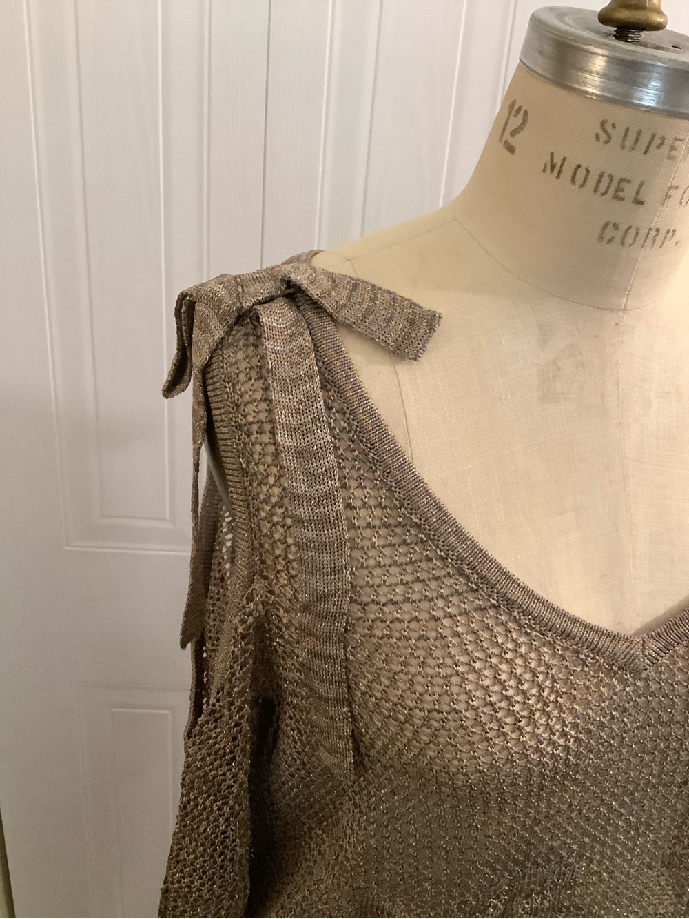 INC International Concepts Metallic Knit top in Taupe with metallic threads